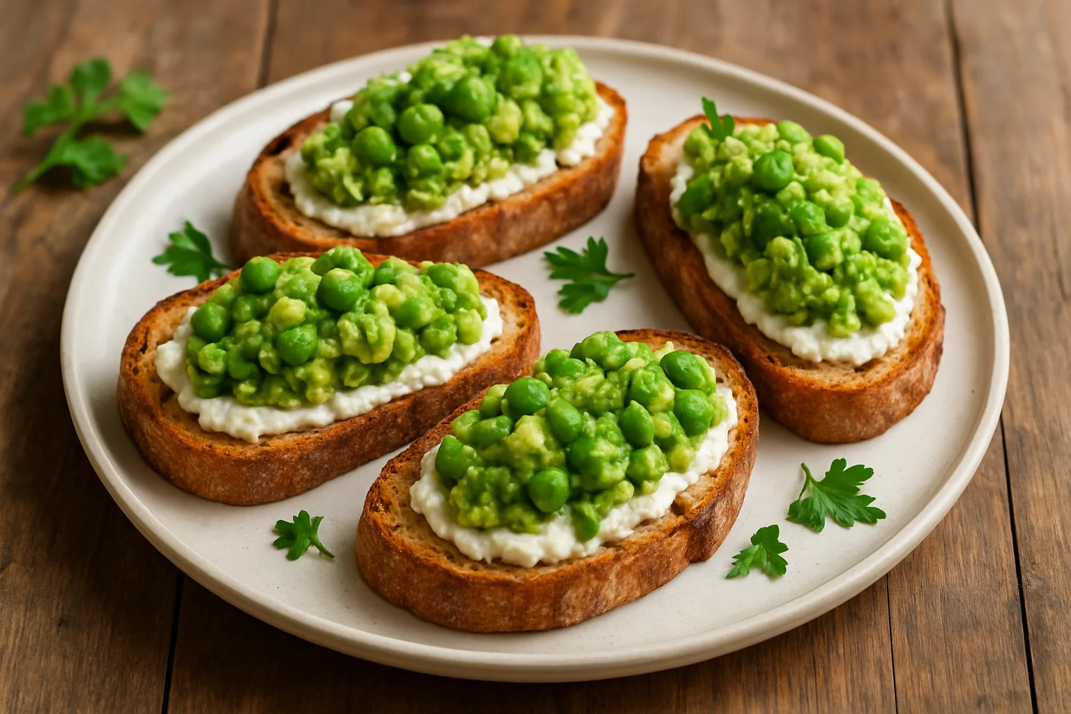 Avocado-Erbsen-Crostini mit Zitronen-Ricotta