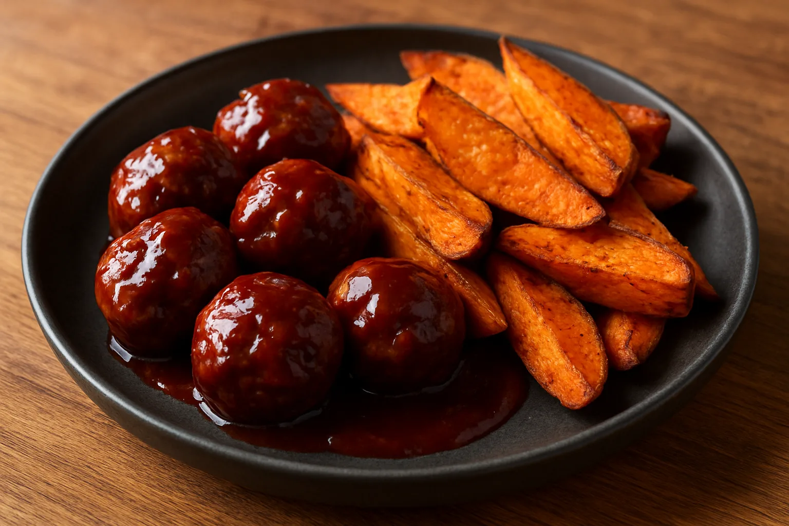 BBQ-Hackbällchen mit Süßkartoffel-Wedges aus der Ninja Dual Zone