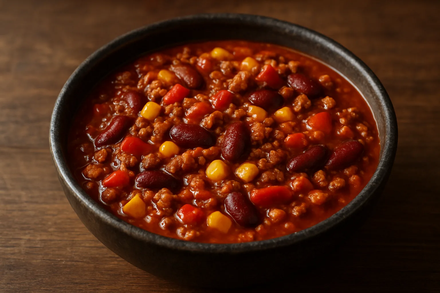 Klassisches Chili con Carne mit Rinderhack Kidneybohnen und Mais