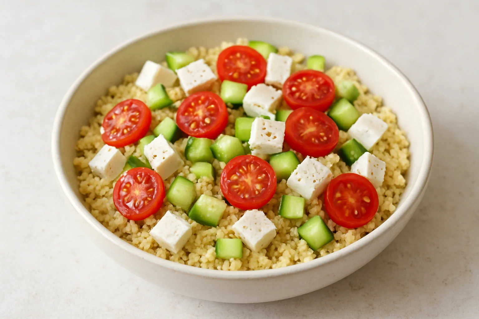 Couscous-Feta-Bowl mit Gurke und Kirschtomaten