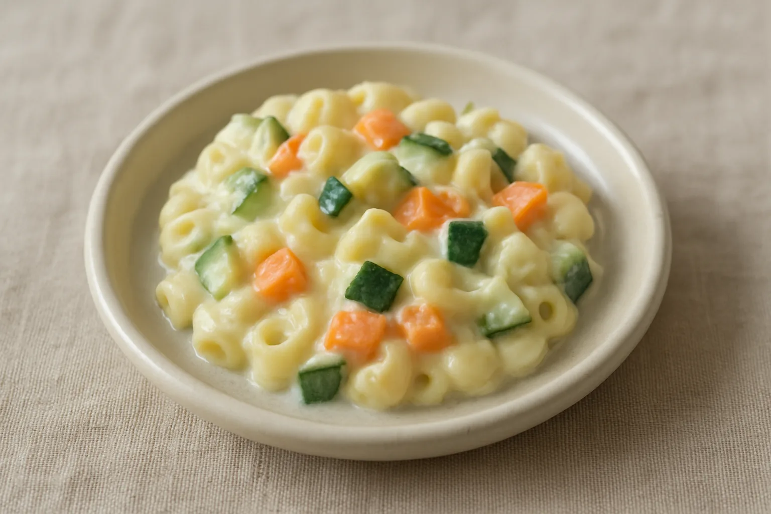 Cremige Gemüse-Nudel-Pfanne mit Zucchini und Möhre für Kleinkinder
