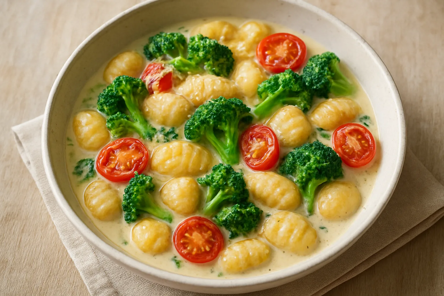 Cremige Gnocchi-Pfanne mit Brokkoli und Kirschtomaten