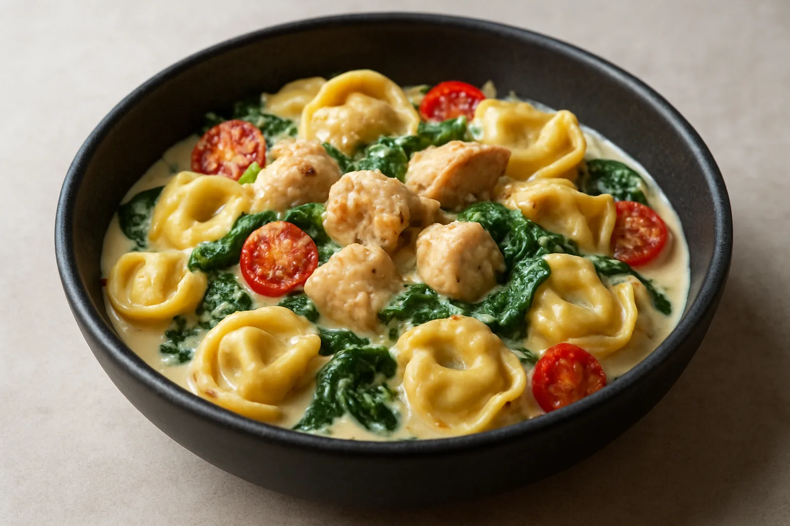 Cremige Hähnchen-Tortellini mit Spinat und Tomaten aus dem Ninja PossibleCooker