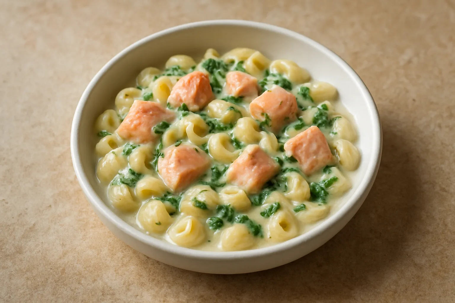 Cremige Lachs-Spinat-Pasta für Kleinkinder