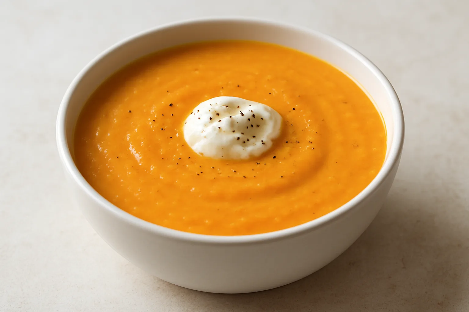 Cremige Möhren-Linsen-Suppe mit einem Klecks Skyr