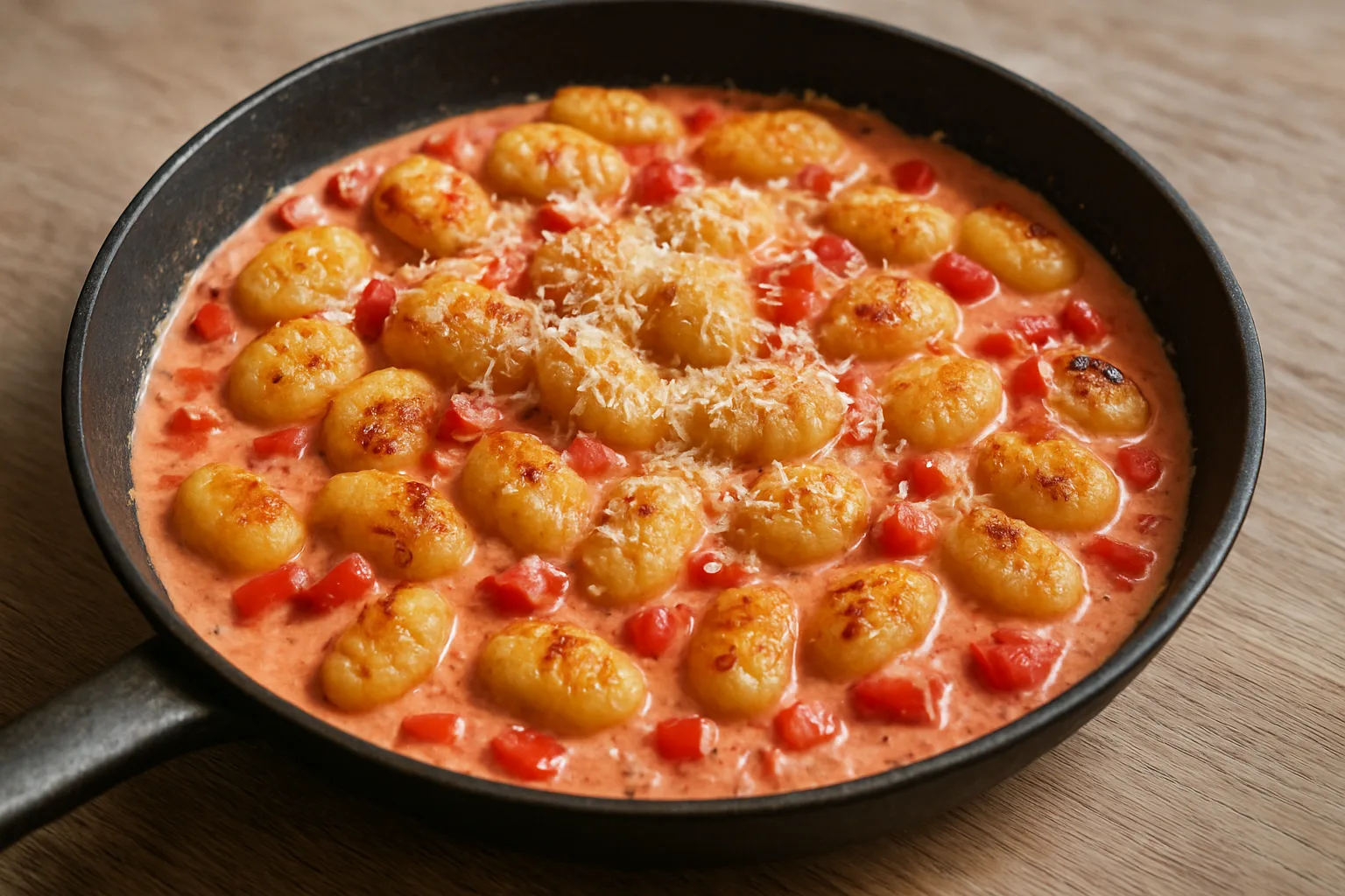 Cremige Paprika-Gnocchi-Pfanne mit Tomaten und Parmesan