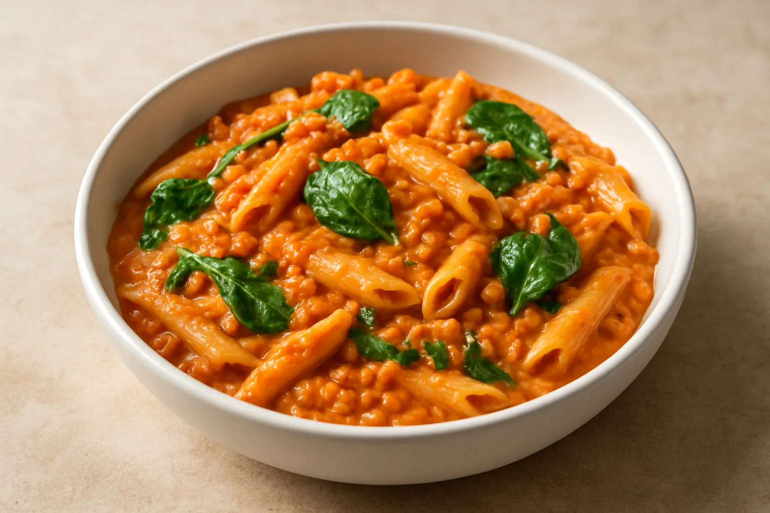 Cremige Tomaten-Linsen-Pasta mit Spinat aus dem Ninja PossibleCooker