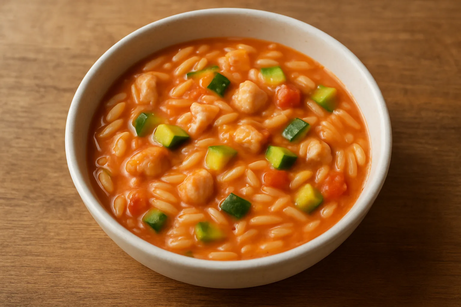 Cremige Tomaten-Orzo mit Pute und Zucchini für Kleinkinder
