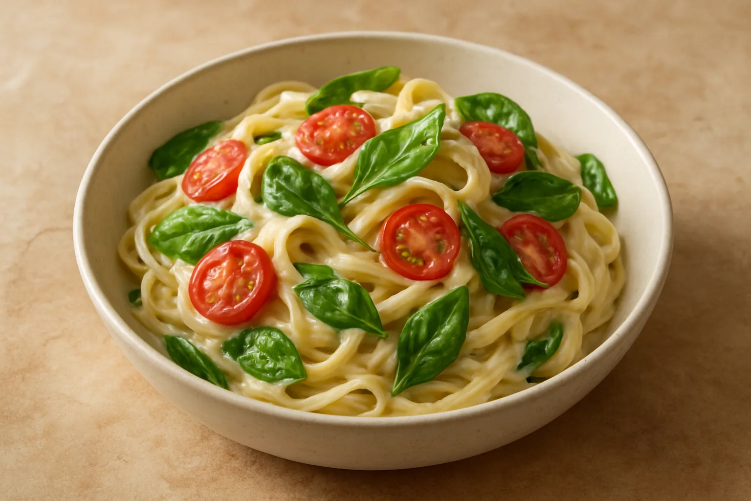 Cremige Tomaten-Spinat-Pasta mit Kirschtomaten