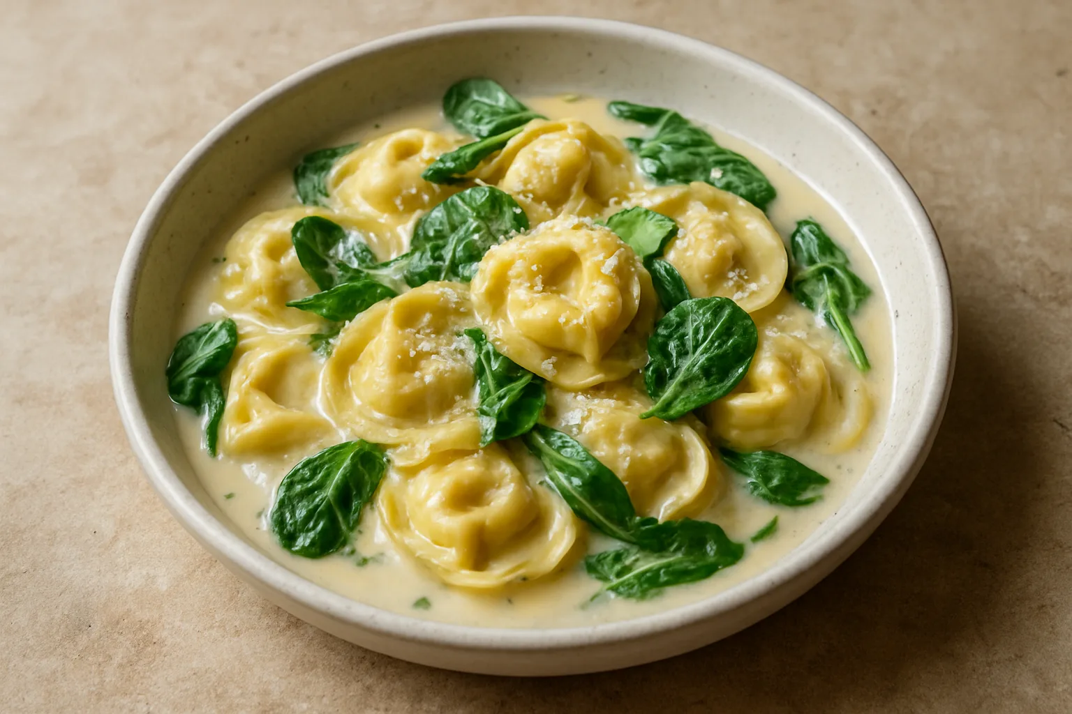 Cremige Tortellini mit Spinat und Parmesan
