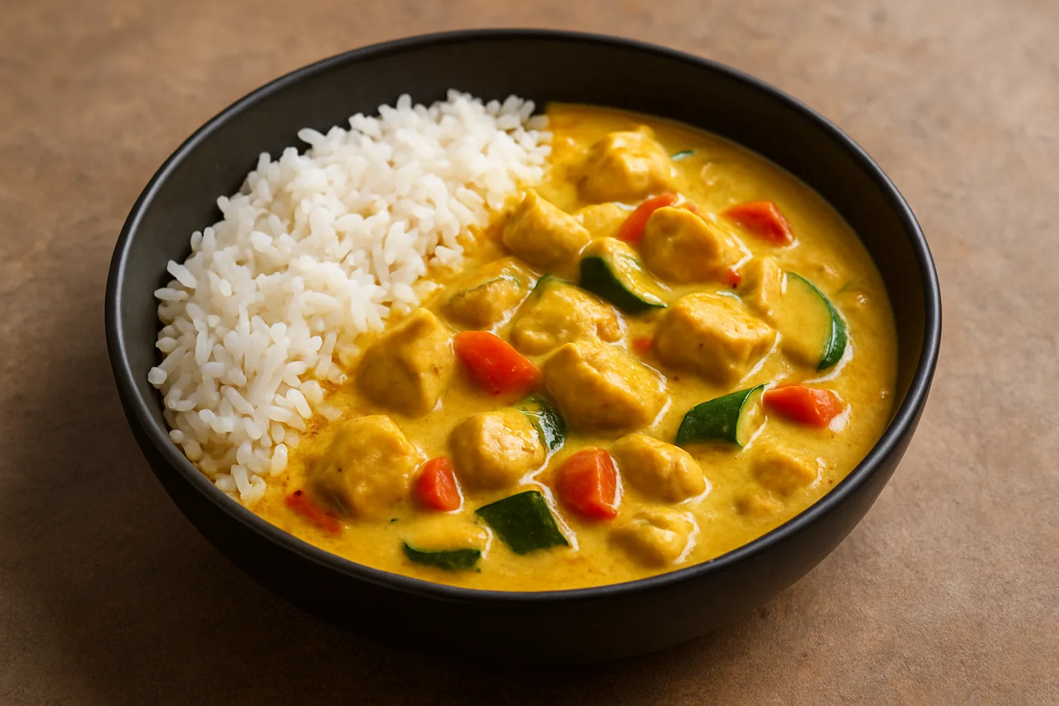Cremiges Puten-Curry mit Reis und Gemüse aus dem Ninja Speedi