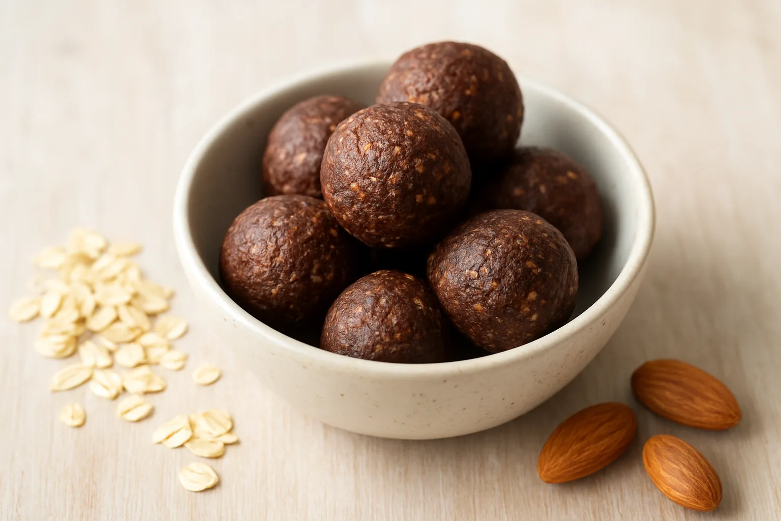 Dattel-Hafer-Energy-Balls mit Mandeln und Kakao