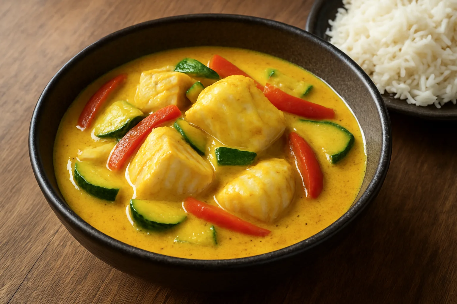 Fischcurry mit Kabeljau Gemüse und Kokosmilch