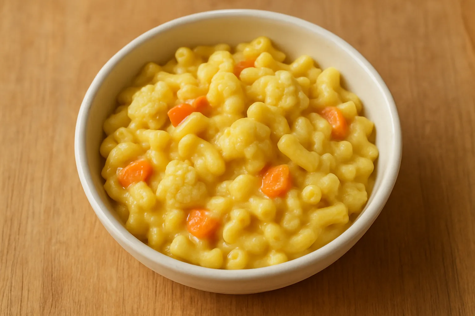 Cremiges Gemüse-Mac-and-Cheese mit Blumenkohl und Möhre für Kleinkinder