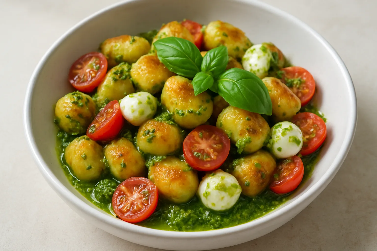 Gnocchi-Pesto-Pfanne mit Tomaten und Mozzarella