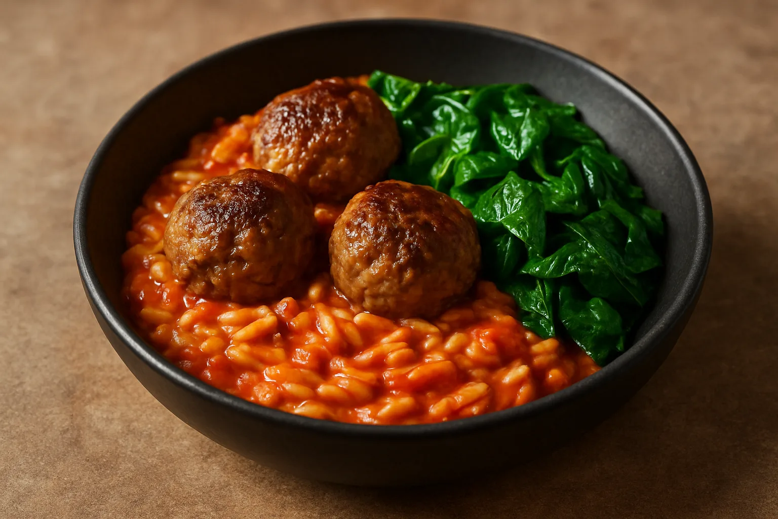 Hackbällchen mit cremigem Tomaten-Orzo und Spinat aus dem Ninja Speedi
