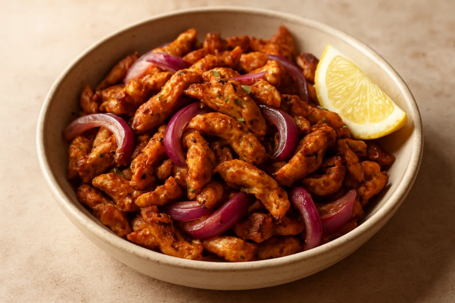 Geröstetes Hähnchen-Gyros mit roten Zwiebeln aus dem Airfryer