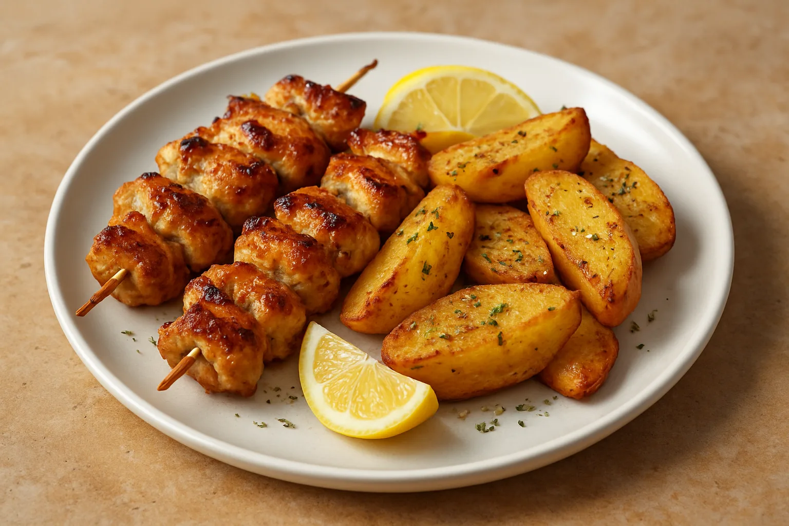 Hähnchen-Souvlaki mit Zitronenkartoffeln aus der Ninja Dual Zone