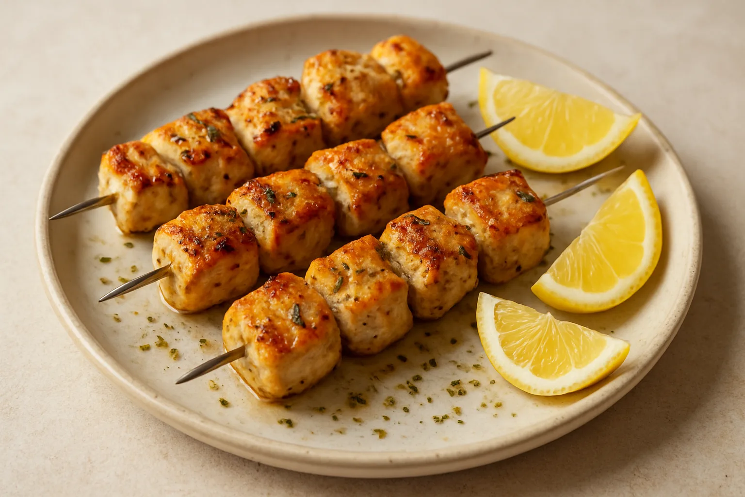 Mediterrane Hähnchen-Souvlaki mit Zitrone und Oregano aus dem Airfryer