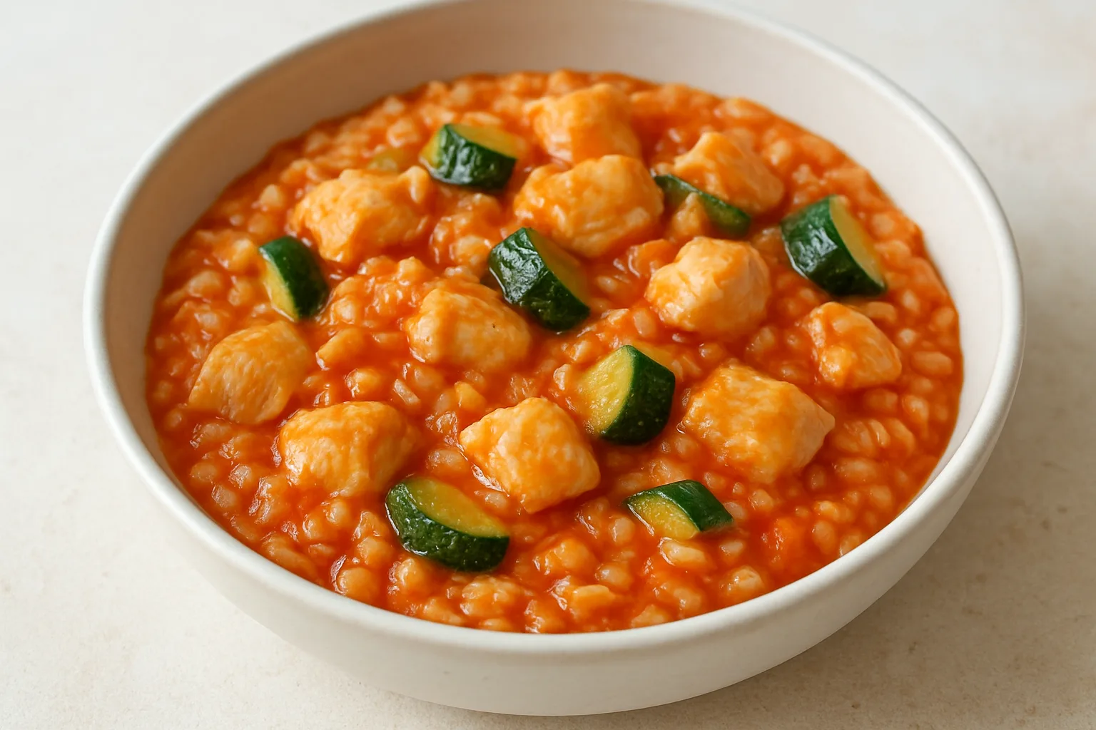 Cremiges Hähnchen-Tomaten-Risotto mit Zucchini für Kleinkinder