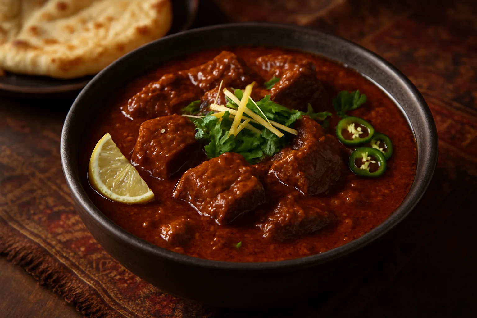 Kahns Beef Nihari mit zartem Rindfleisch, sämiger Gewürzsauce, Ingwer, Koriander und grüner Chili