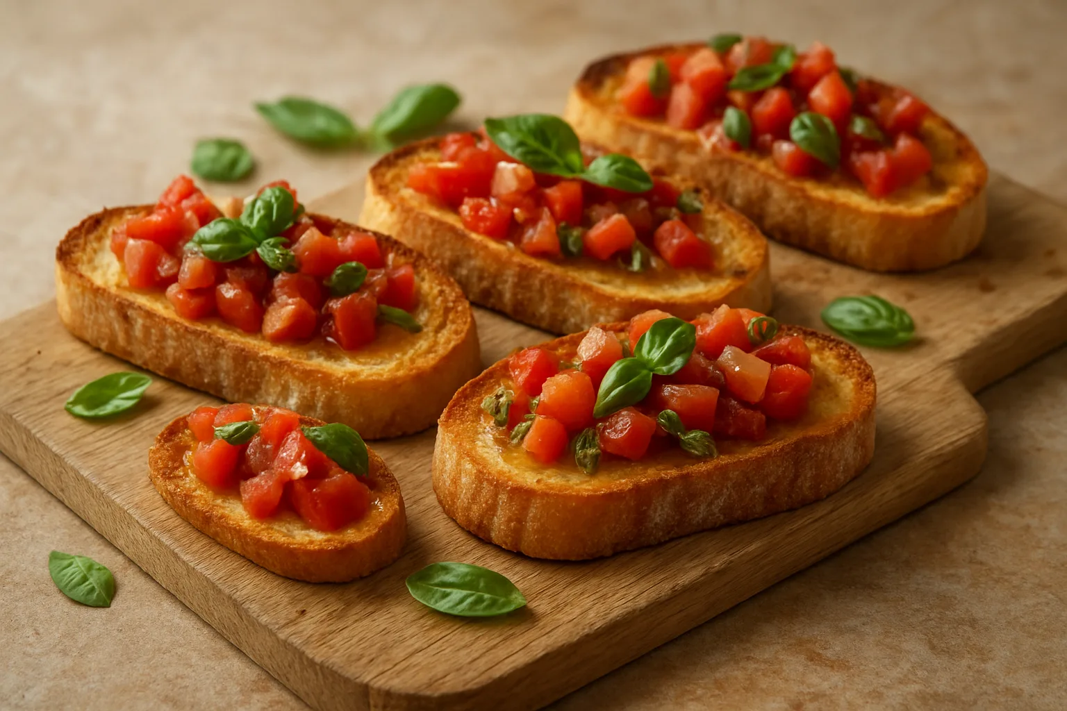 Klassische Bruschetta mit Tomaten Basilikum und Knoblauch