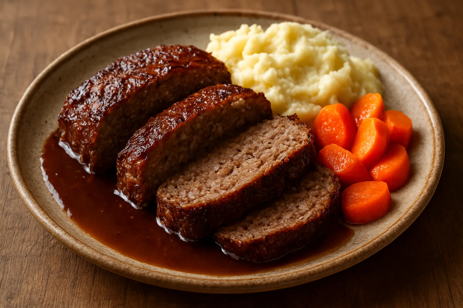 Saftiger Hackbraten aus Rind mit dunkler Bratensauce