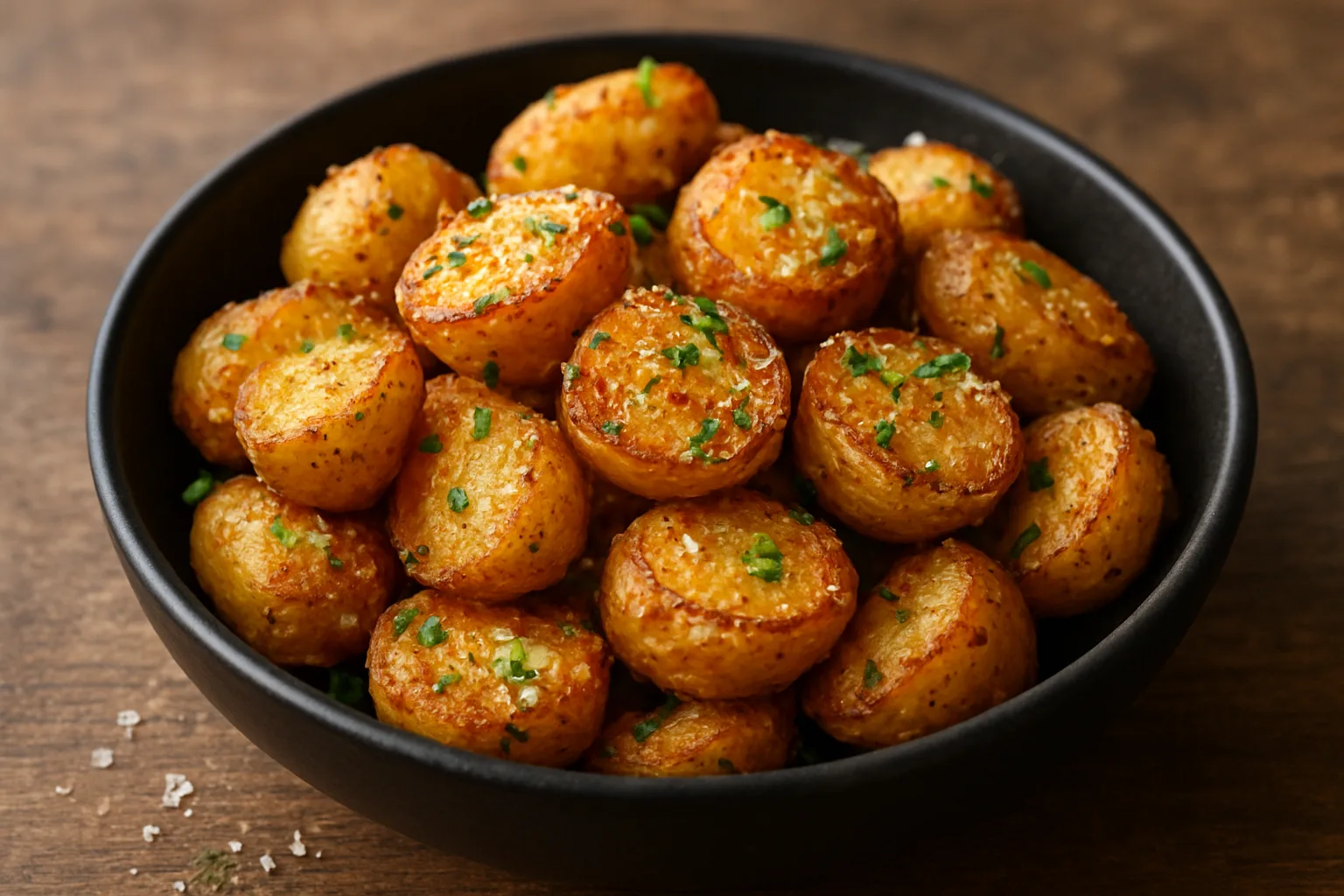 Knusprige Knoblauch-Parmesan-Kartoffeln aus dem Ninja Crispi mit Petersilie
