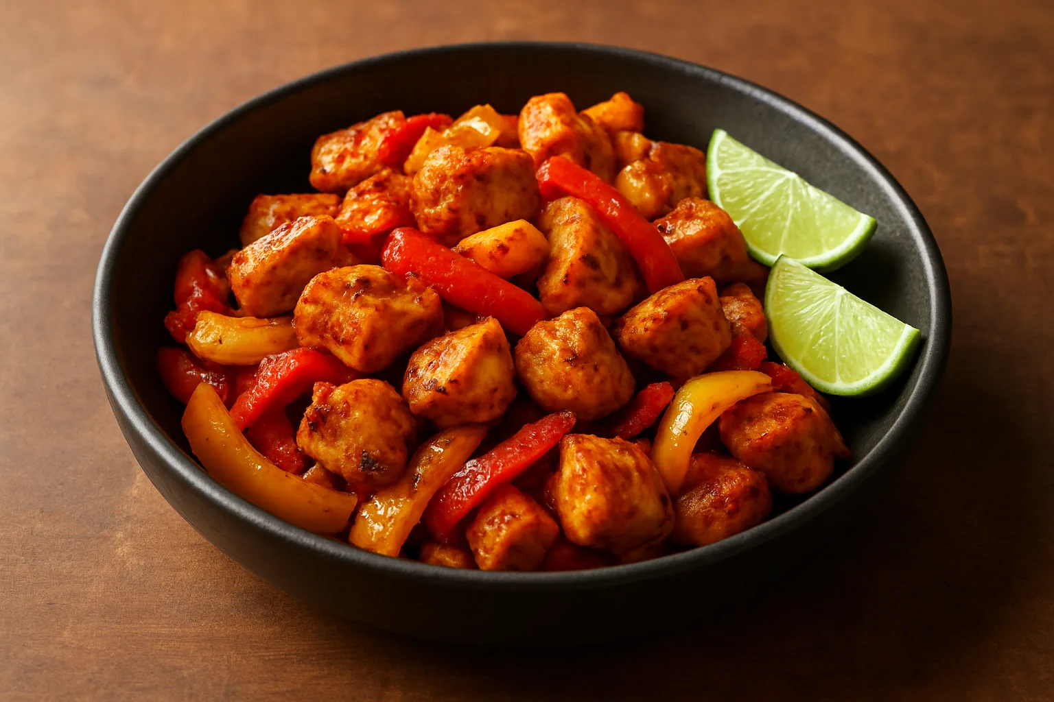 Hähnchen-Fajita-Bites mit roter und gelber Paprika aus dem Ninja Crispi