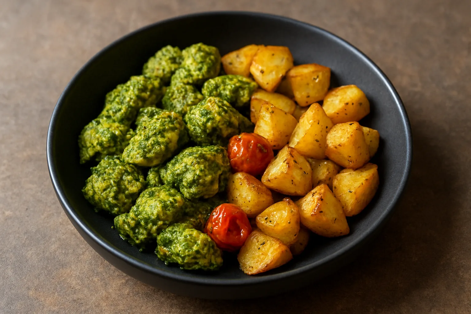 Pesto-Hähnchen mit knusprigen Kartoffeln und Kirschtomaten aus dem Ninja Crispi