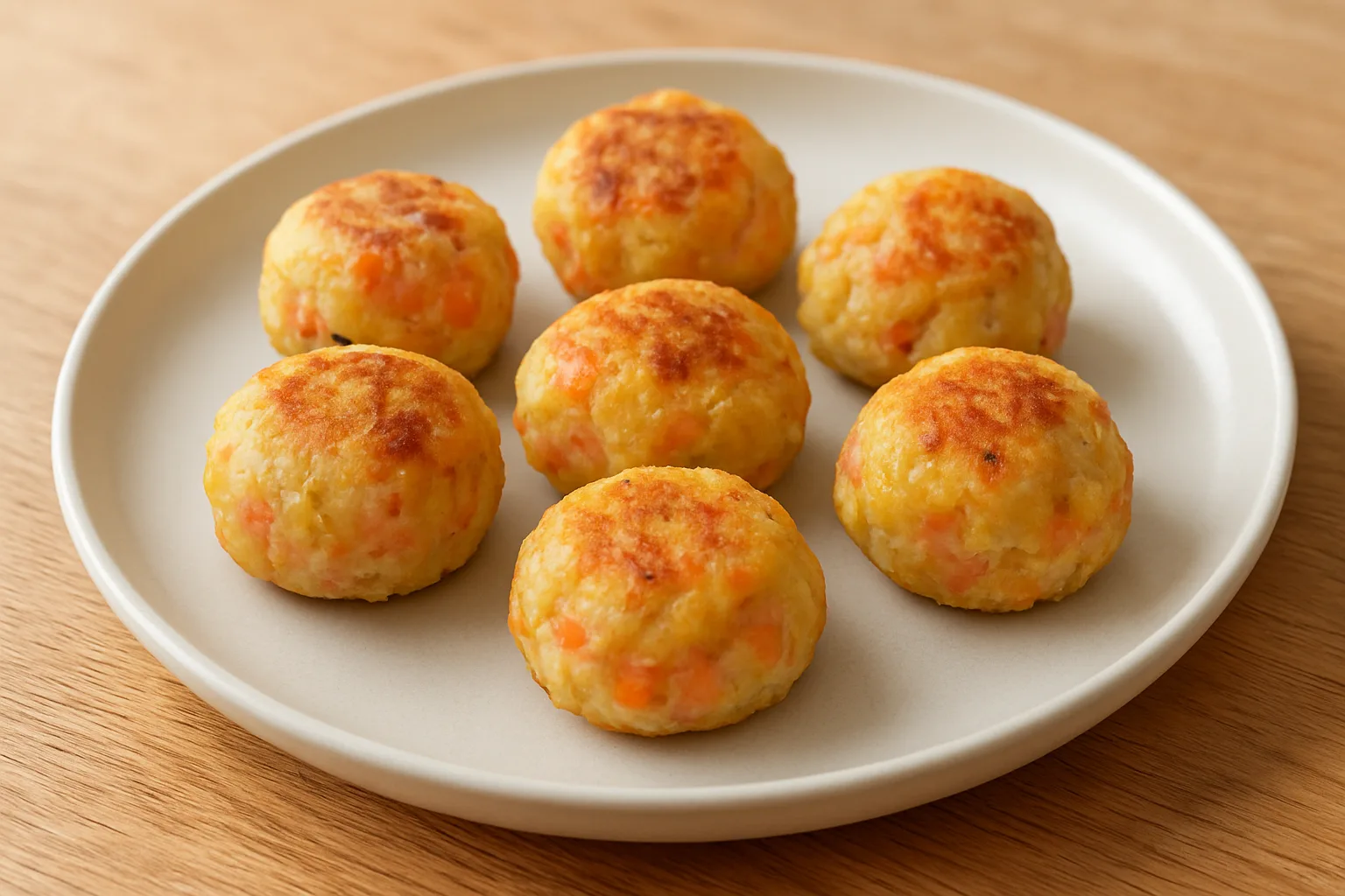 Weiche Lachs-Kartoffel-Bällchen mit Möhren für Kleinkinder ab 12 Monaten