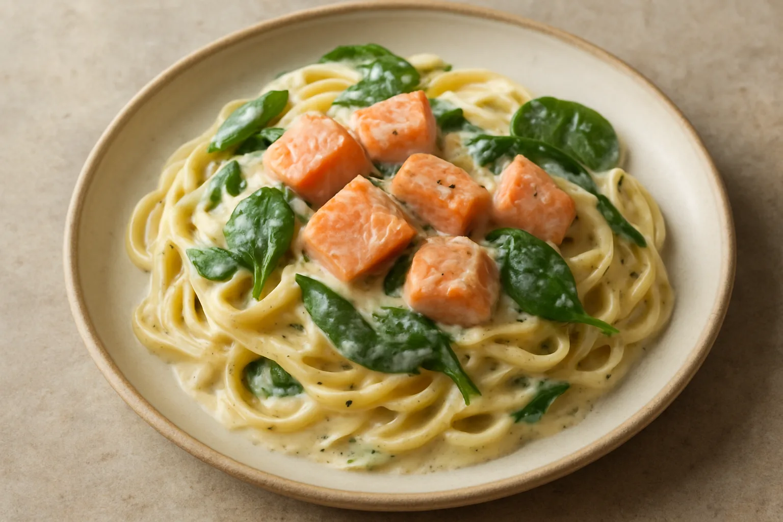 Cremige Lachs-Sahne-Pasta mit Spinat und Zitrone