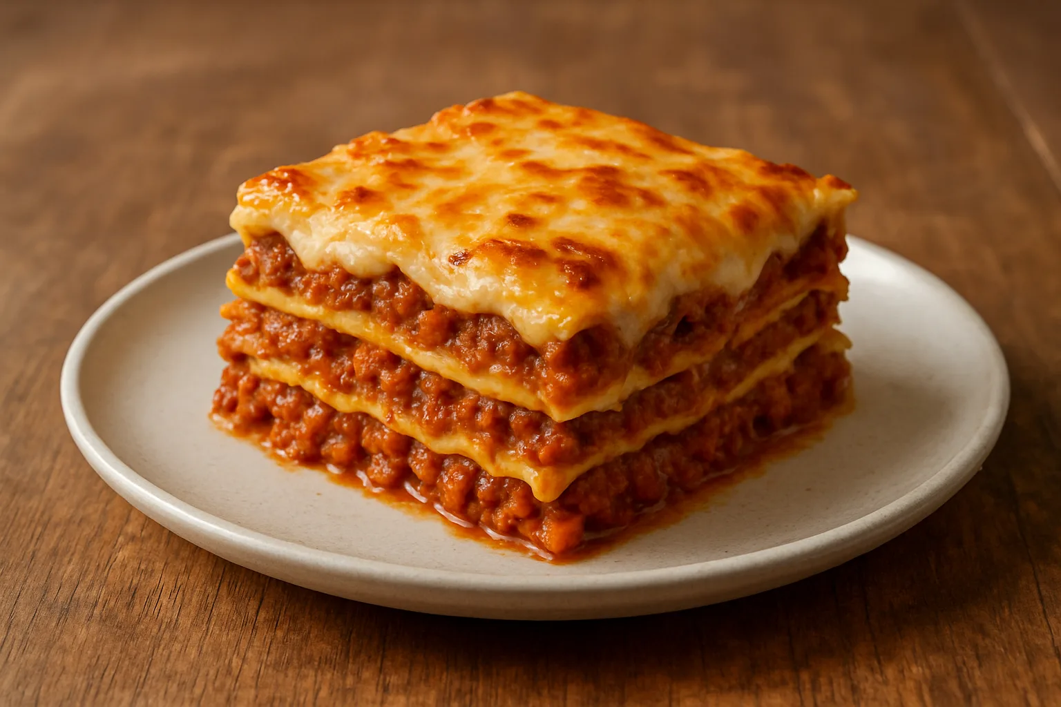 Klassische Lasagne Bolognese mit Rind und goldbraunem Käse