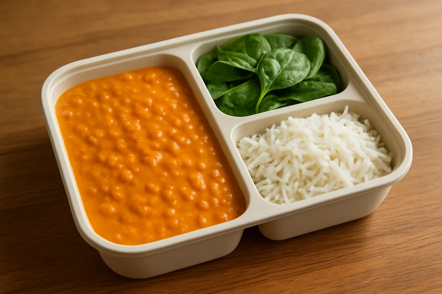Meal-Prep Linsen-Kokos-Curry mit Spinat und Basmatireis