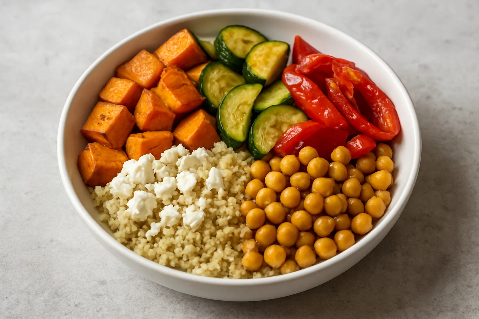 Meal-Prep Ofengemüse mit Quinoa Kichererbsen und Feta