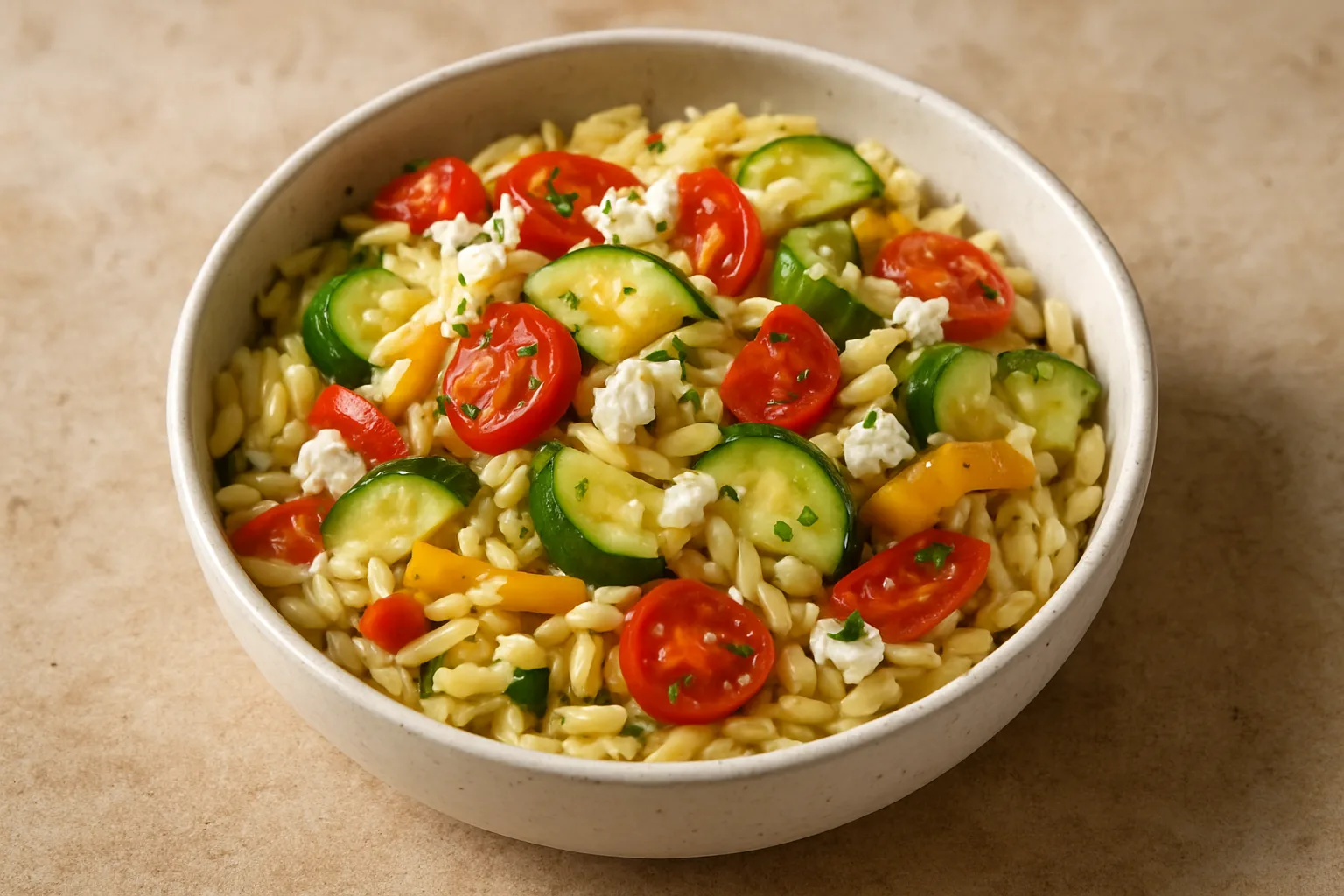 Mediterrane Gemüse-Orzo-Pfanne mit Feta aus dem Ninja PossibleCooker