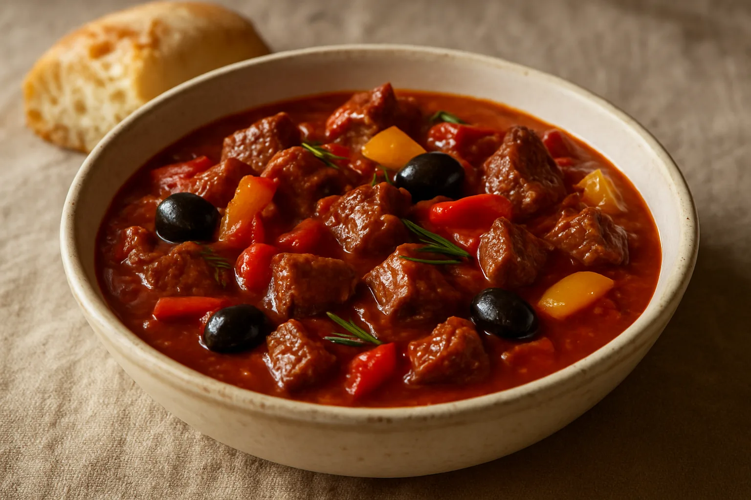 Mediterranes Rinderragout mit Paprika, schwarzen Oliven und Rosmarin aus dem Ninja PossibleCooker
