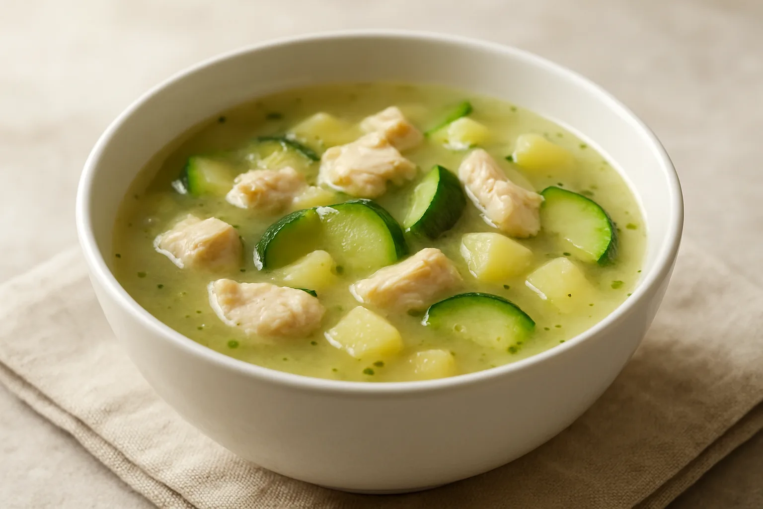 Milde Hähnchen-Zucchini-Suppe mit Kartoffeln