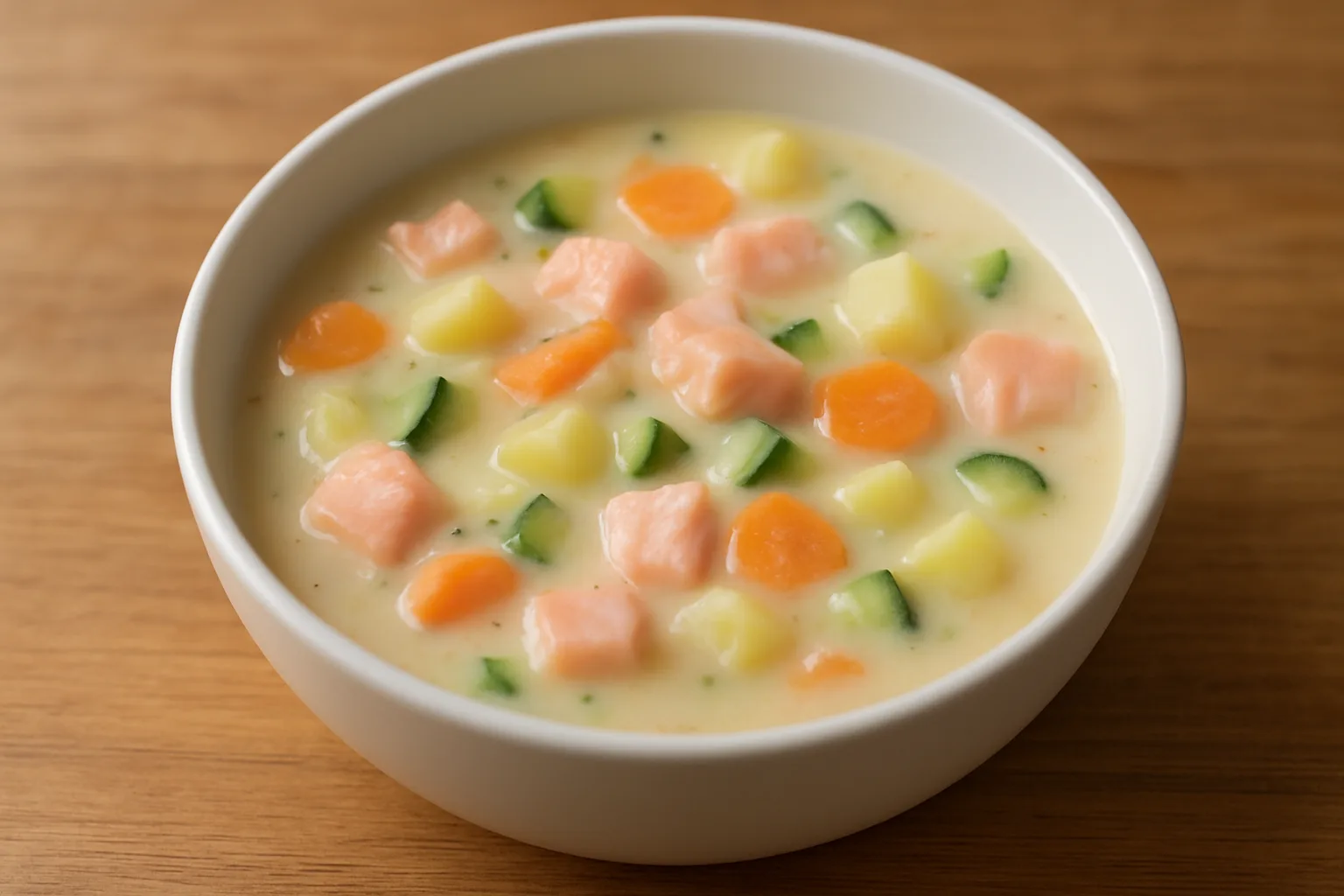 Milde Lachs-Gemüse-Kartoffelsuppe für Kleinkinder