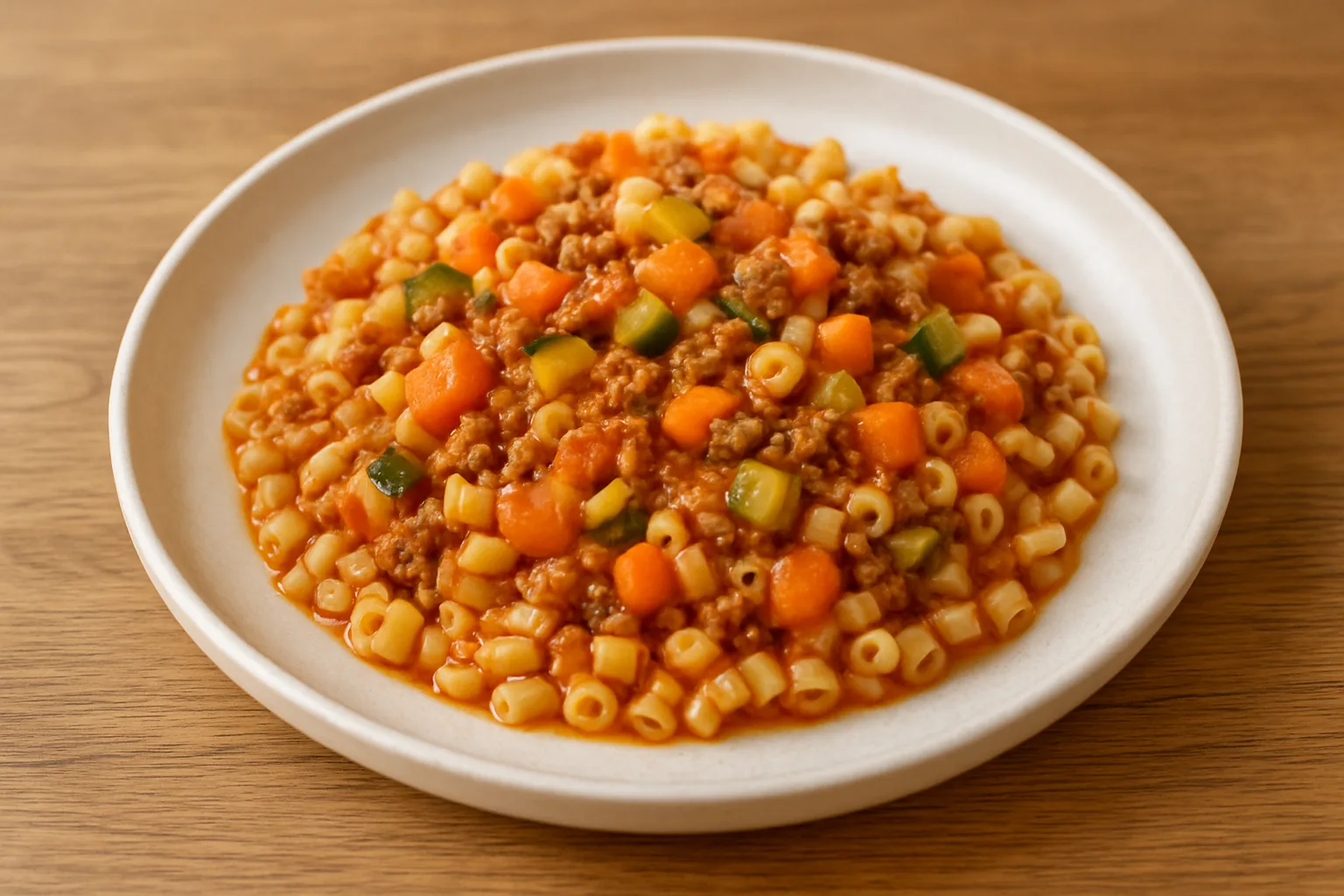 Milde Rinderhack-Gemüse-Pasta mit Möhre und Zucchini für Kleinkinder