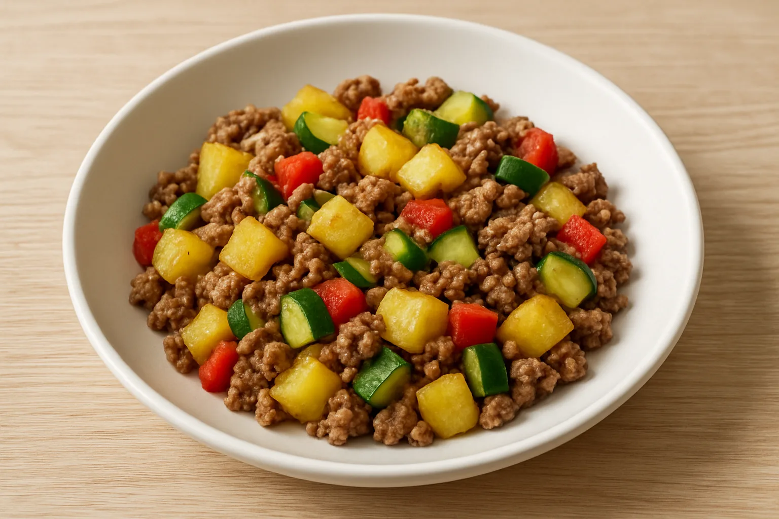 Rinderhack-Kartoffel-Pfanne mit Paprika und Zucchini für Kleinkinder