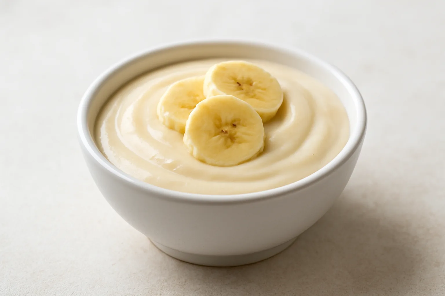 Milde Skyr-Bananen-Creme in einer kleinen hellen Schale
