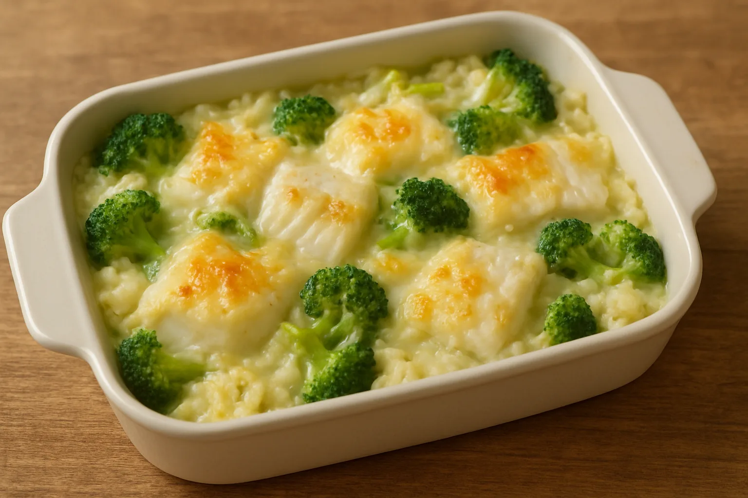 Milder Fisch-Reis-Auflauf mit Brokkoli für Kleinkinder