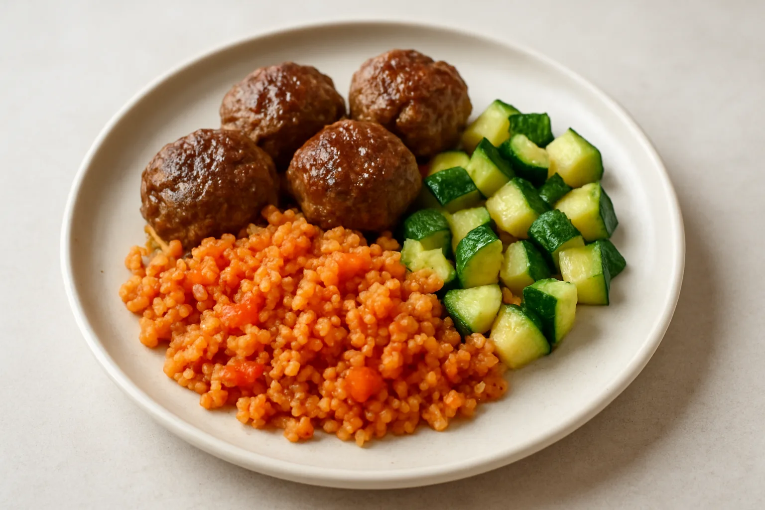 Mini-Rinderbällchen mit Tomaten-Couscous für Kleinkinder