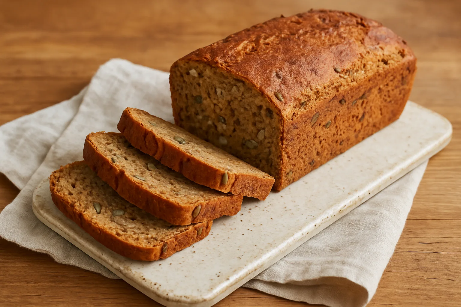 Angeschnittenes Ninja Foodi Körnerbrot mit Dinkel, Hafer und sichtbaren Saaten