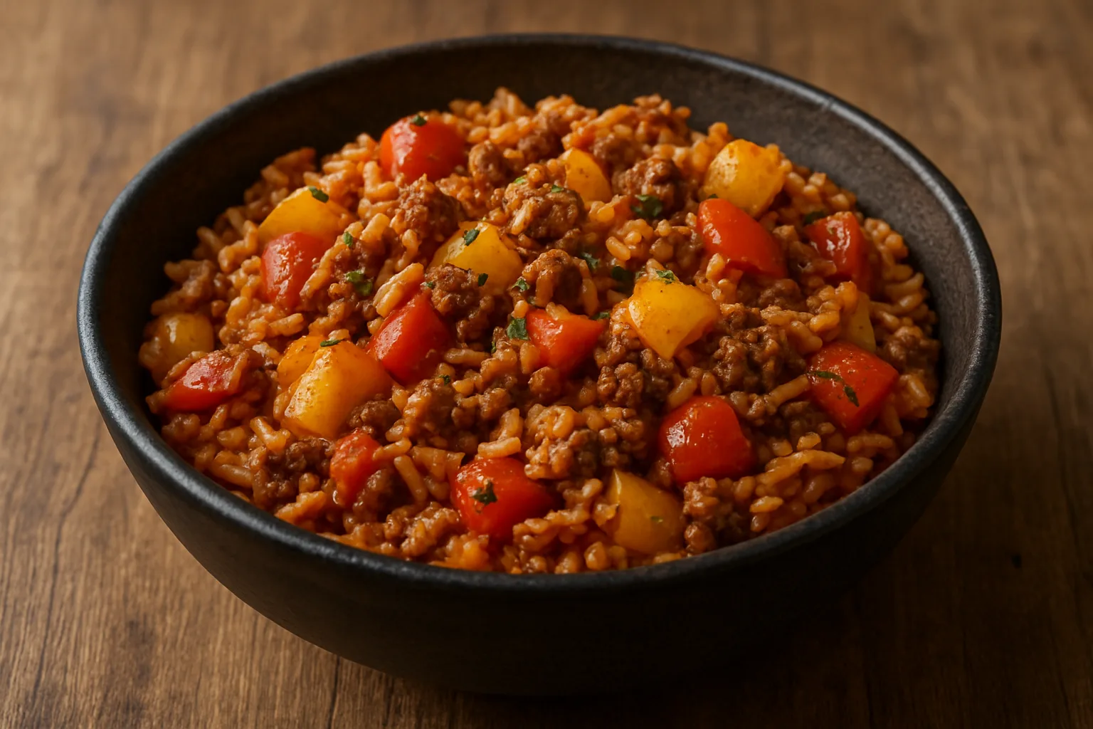 One-Pot Hack-Reis mit Paprika und Tomaten