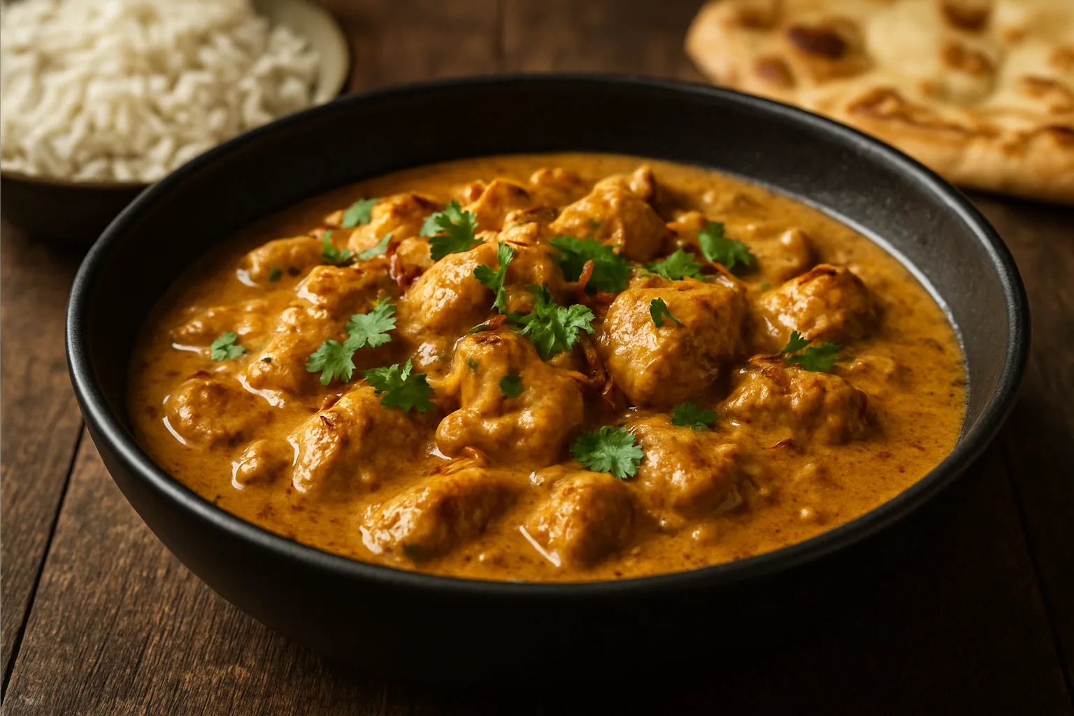 Pakistanisches Chicken Korma mit Hähnchen in würziger Joghurtsauce und frischem Koriander