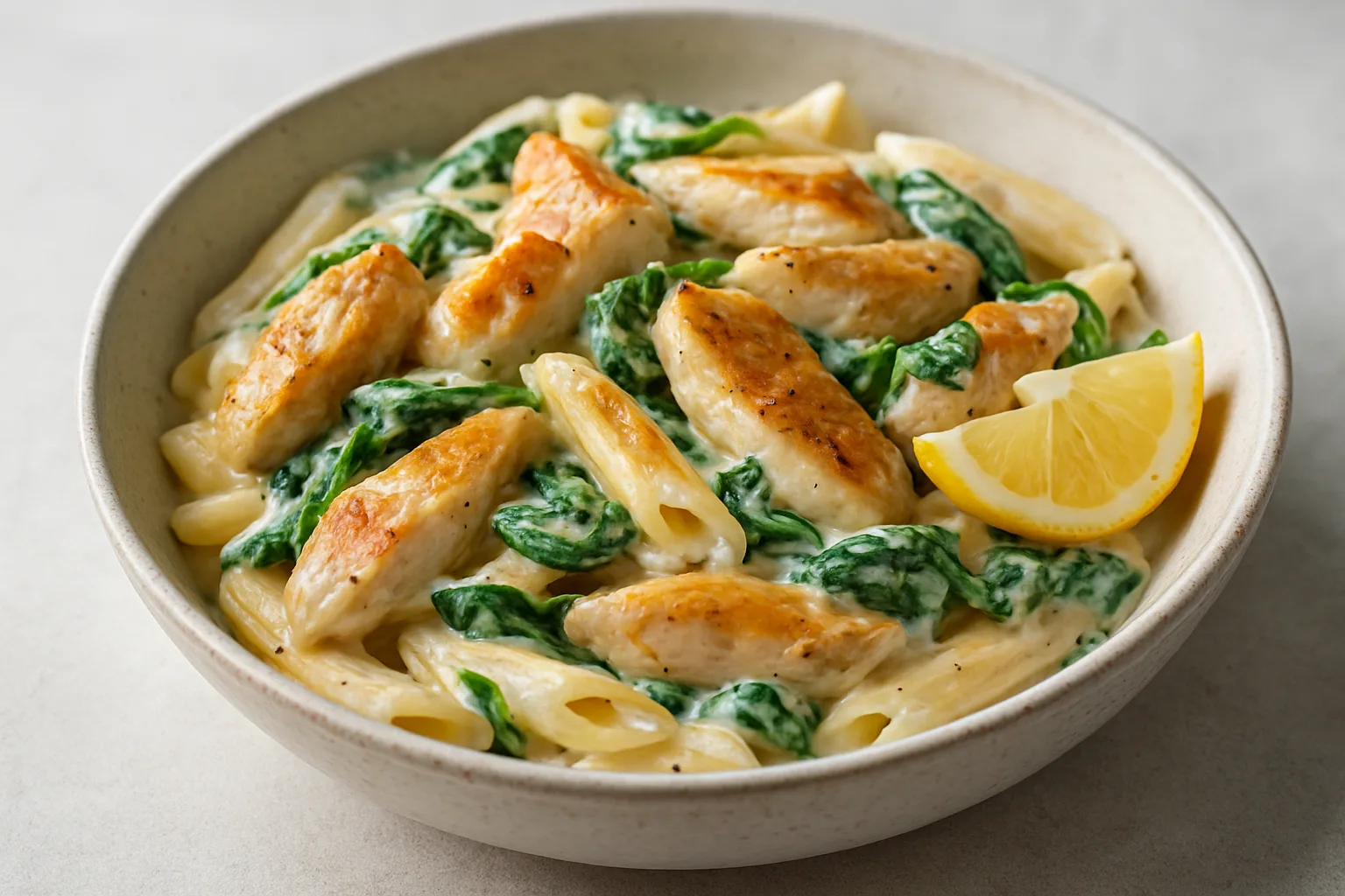 Pasta mit Hähnchen und Zitronen-Frischkäse-Sauce