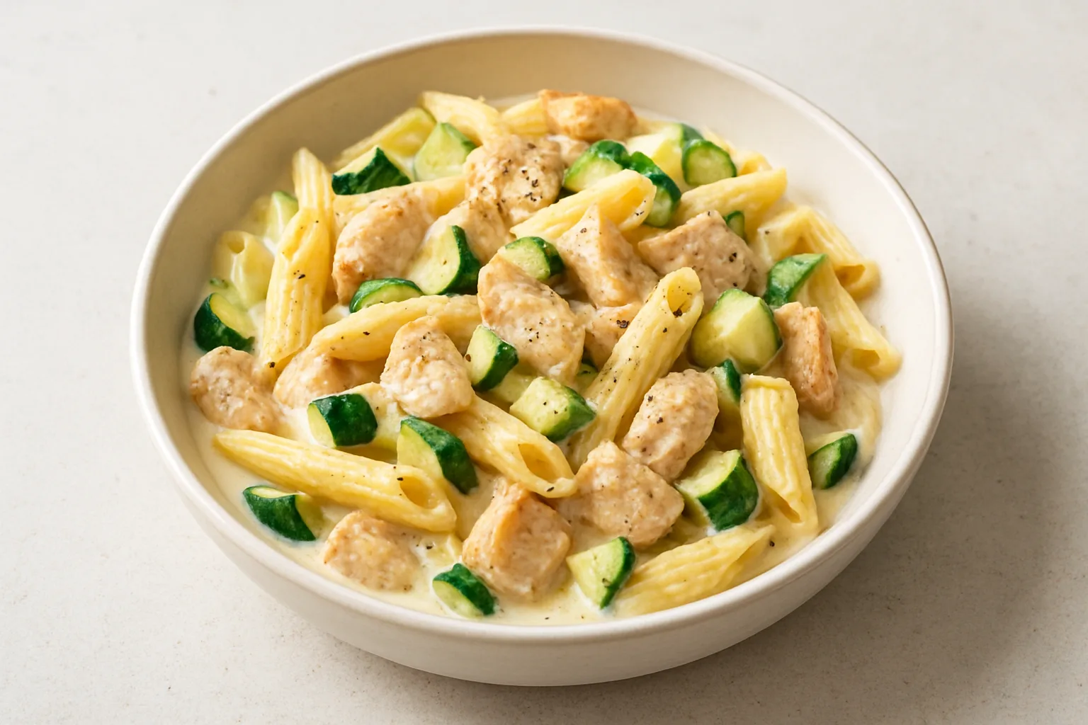 Proteinreiche Puten-Zucchini-Pasta mit Skyr-Sauce