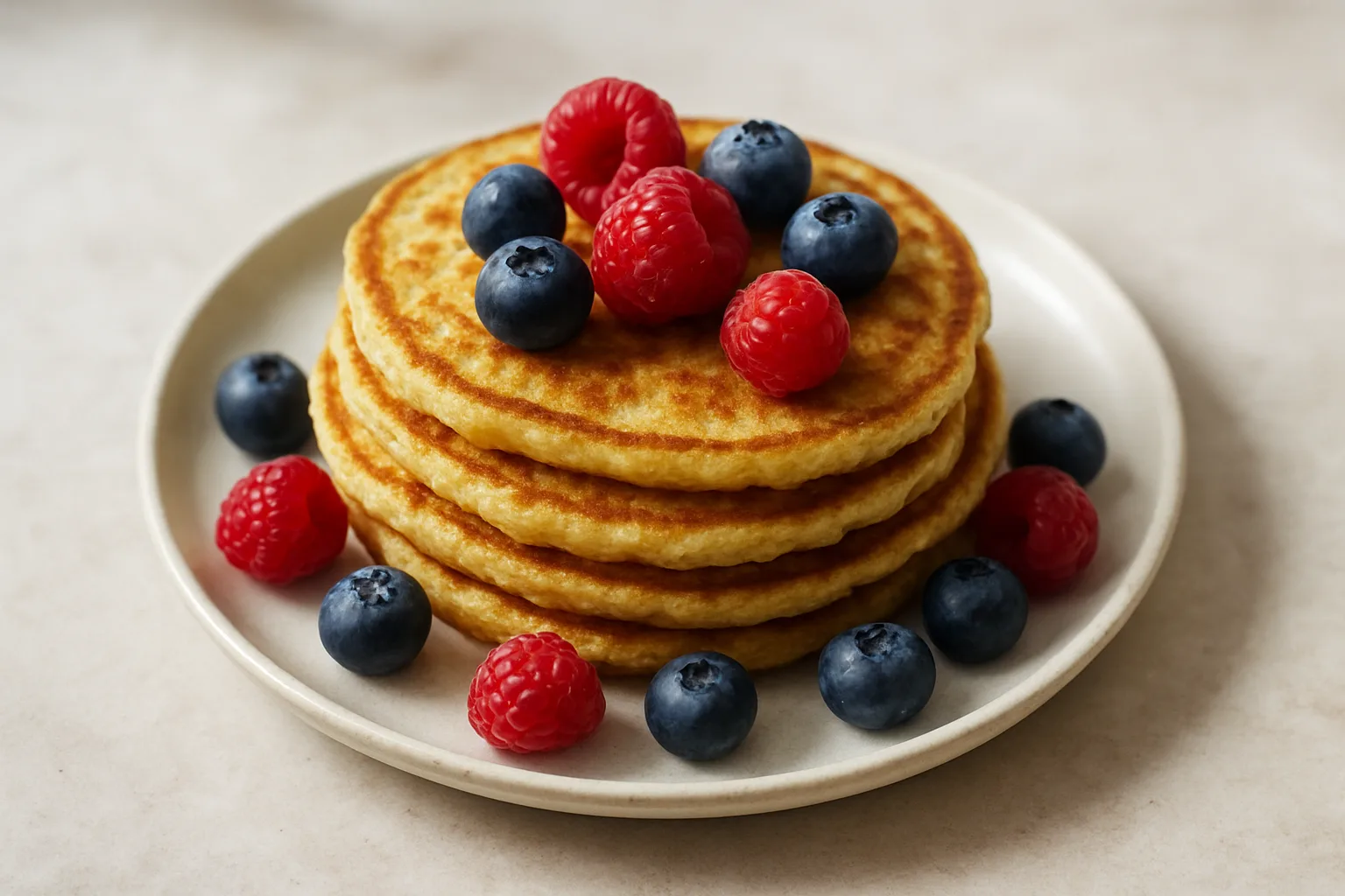 Proteinreiche Quark-Hafer-Pancakes mit Beeren